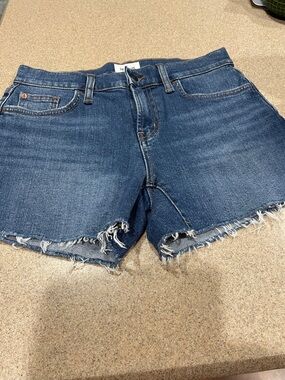 Hudson Jeans Dark Blue Frayed Hem Denim Shorts